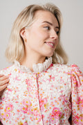 Linen Button Down Dress - Pink Flowers