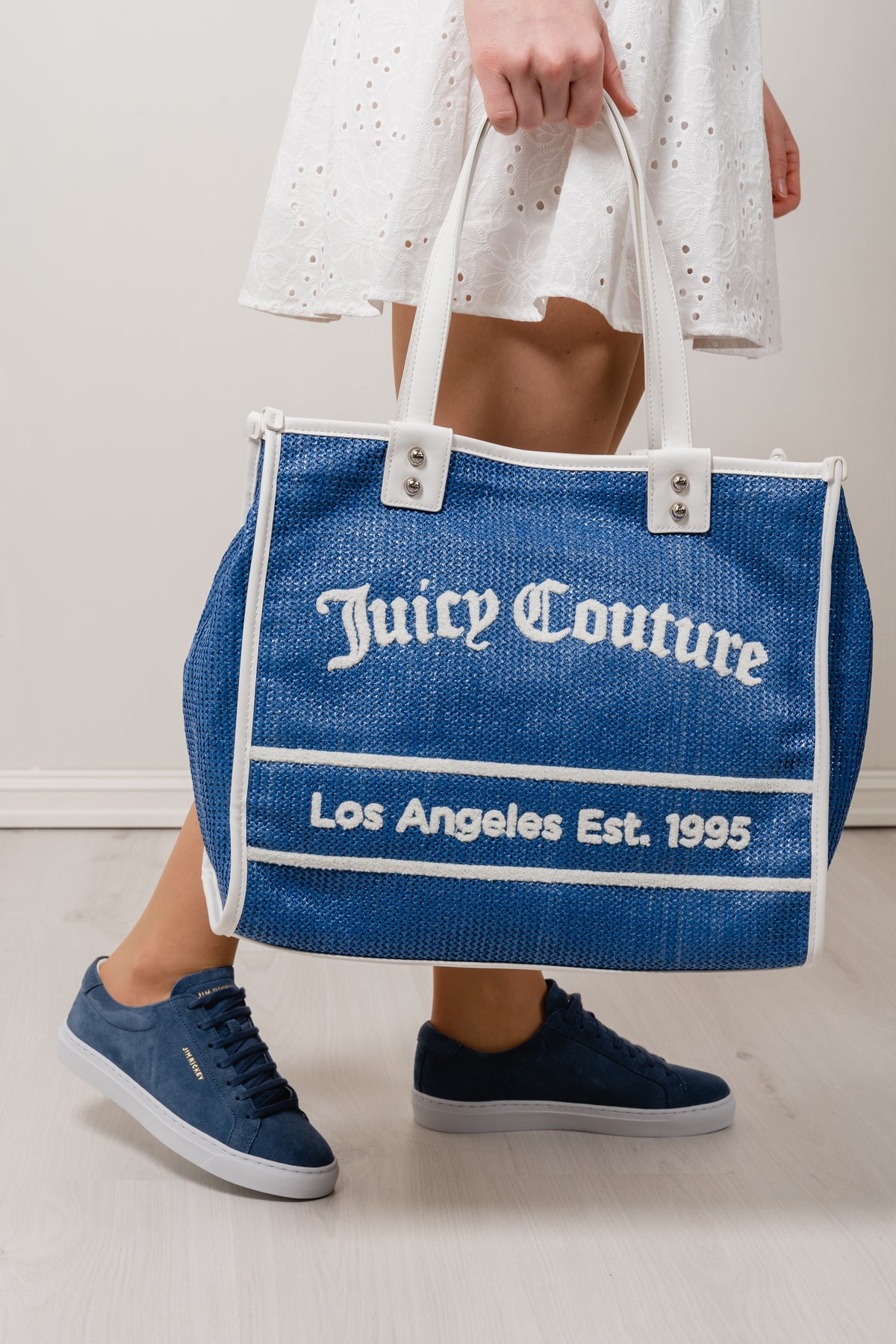 Rosmarie Straw Large Shopping - Lt Blue/White
