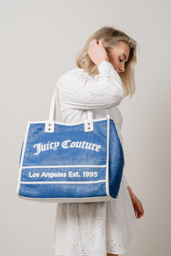 Rosmarie Straw Large Shopping - Lt Blue/White