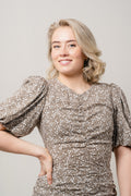 Hawaii Puff Mini Dress - Mud Flower Print