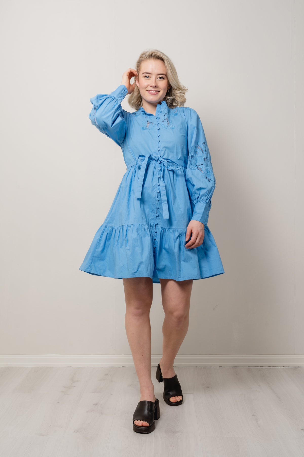 Yaszira LS Shirt Dress - Azure Blue