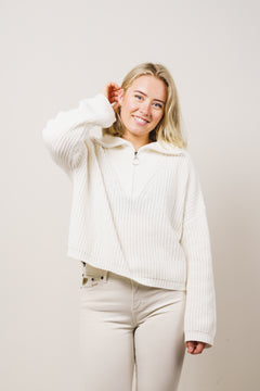 Florie Cotton Zip Knit - Snow White