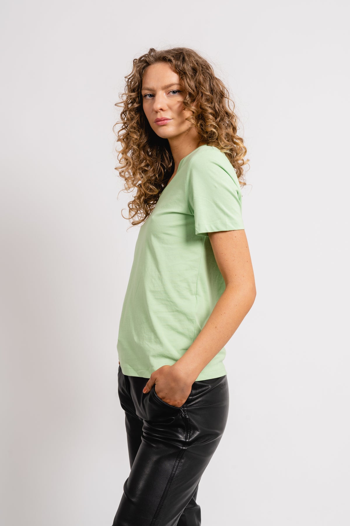 Essential Ss V-Neck Tee - Pistachio Green