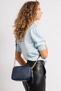 Jet Set Medium Pebbled Leather Crossbody Bag - Navy