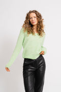 Ivi Umbra Ls Knit V-Neck - Pistachio Green Melange