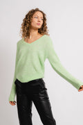 Ivi Umbra Ls Knit V-Neck - Pistachio Green Melange