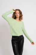 Ivi Umbra Ls Knit V-Neck - Pistachio Green Melange
