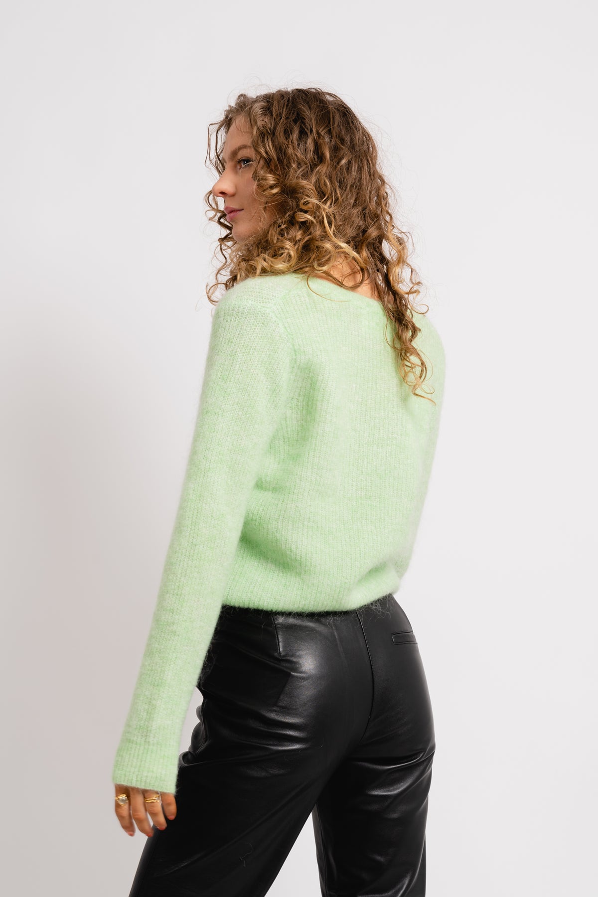 Ivi Umbra Ls Knit V-Neck - Pistachio Green Melange