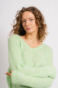 Ivi Umbra Ls Knit V-Neck - Pistachio Green Melange
