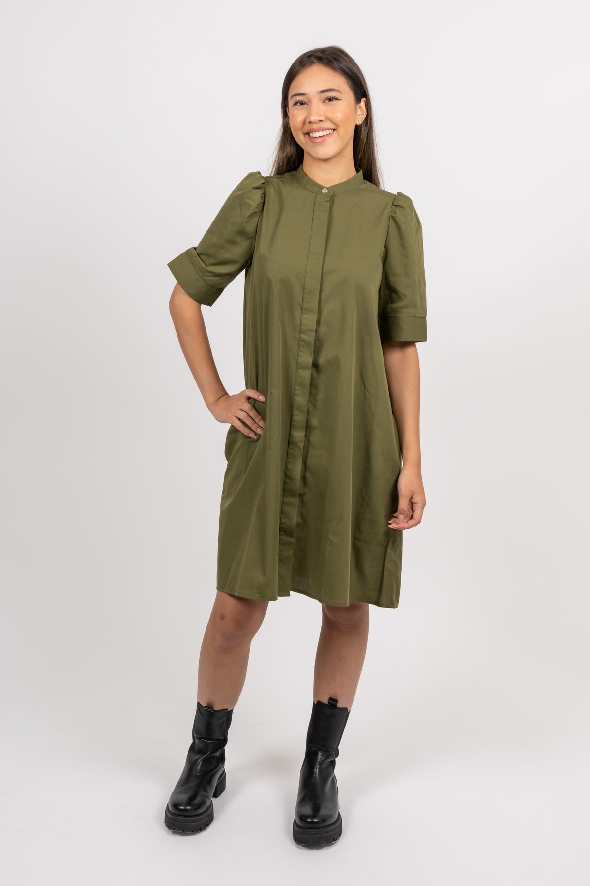 Billie Low Collar Dress - Army