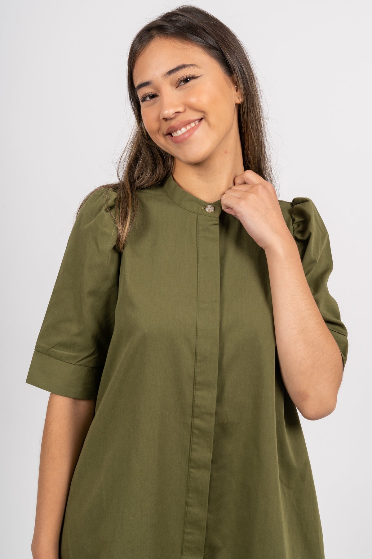 Billie Low Collar Dress - Army
