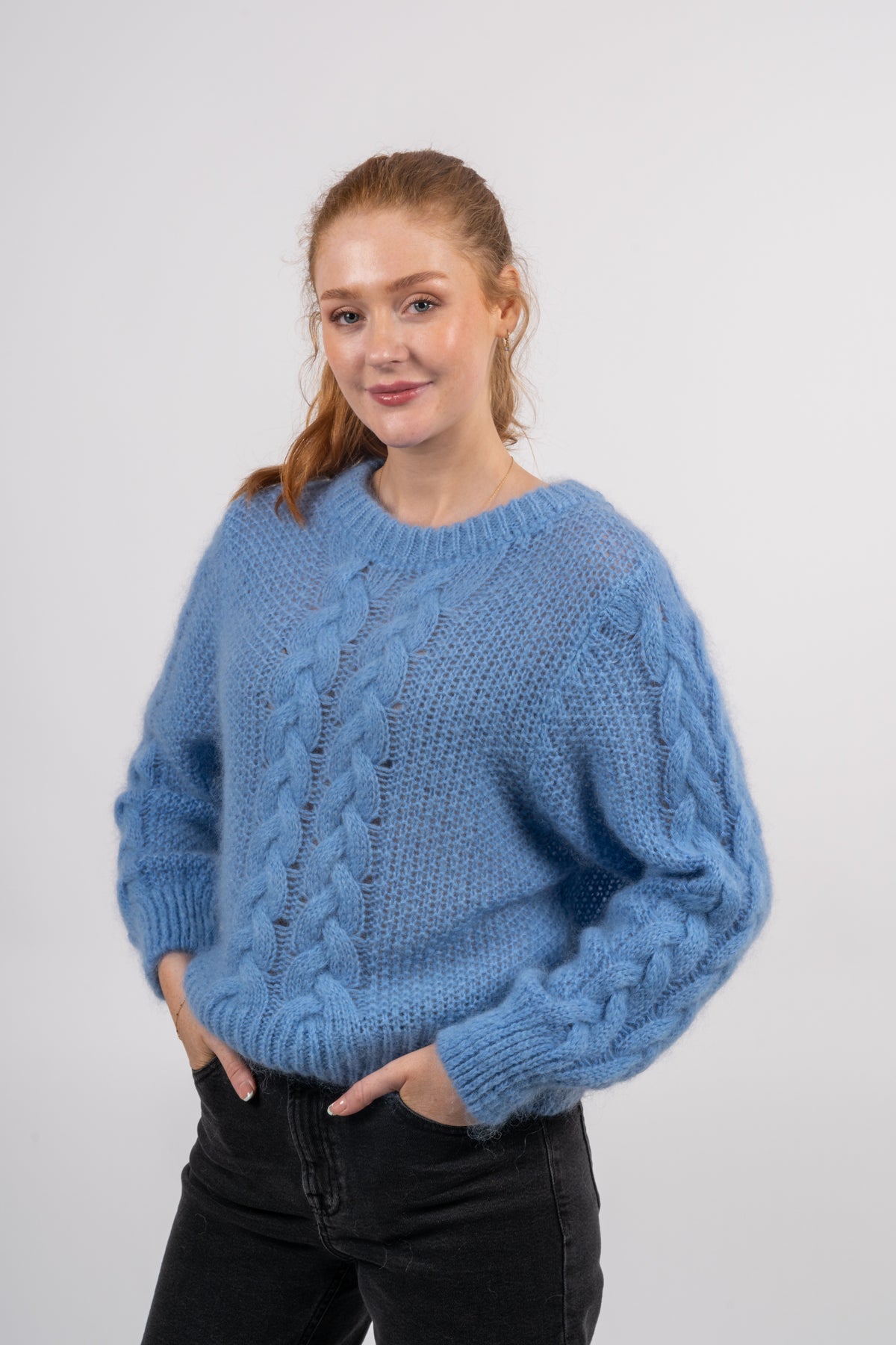 Louisa Cable Knit Pullover - Sky Blue