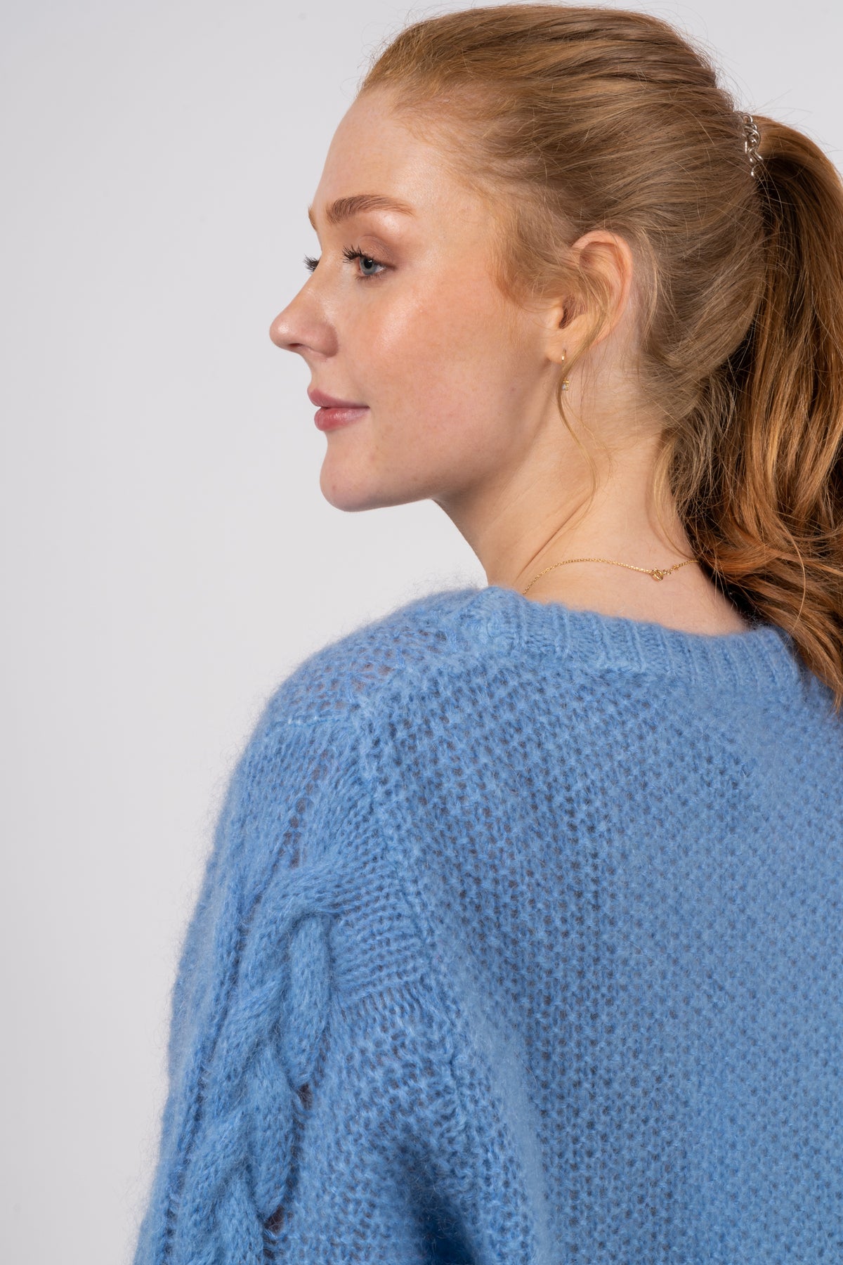 Louisa Cable Knit Pullover - Sky Blue