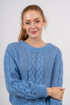 Louisa Cable Knit Pullover - Sky Blue
