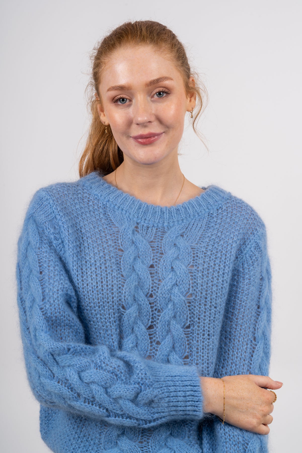 Louisa Cable Knit Pullover - Sky Blue
