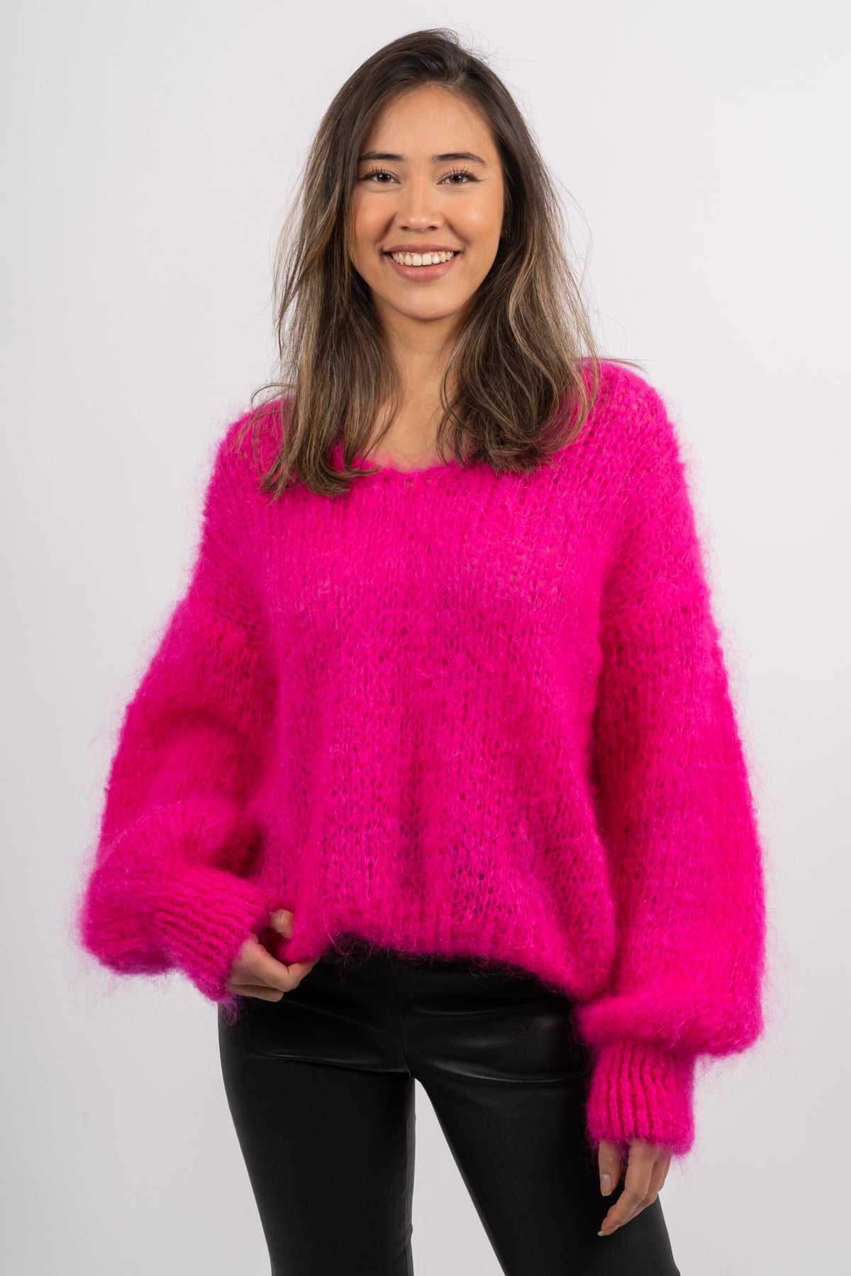 Milana Ls Mohair Knit - Neon Pink