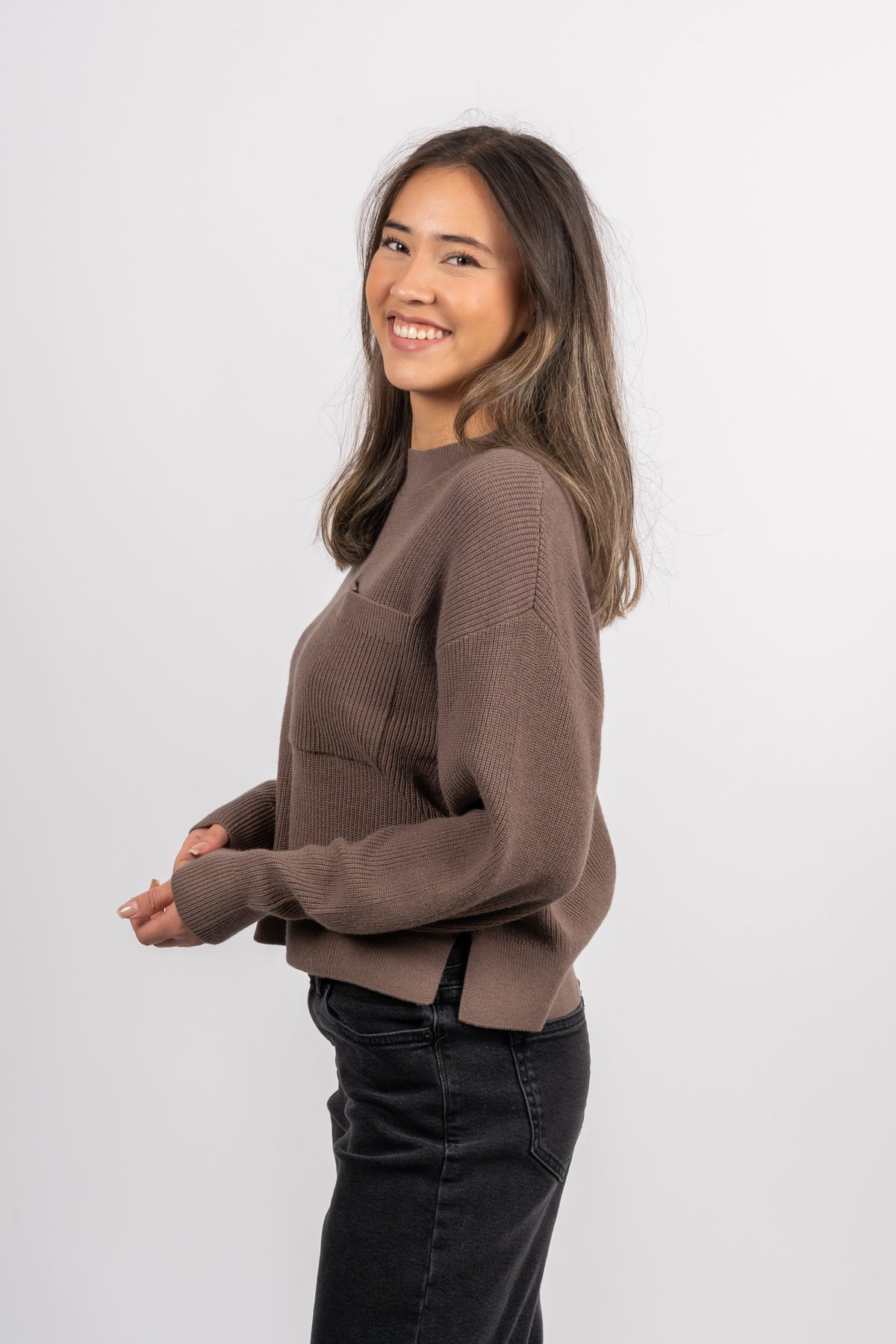 Idarose Jilli O Neck Pullover - Chocolate Chip