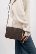 Jet Set Medium Logo Crossbody Bag - Brown/Soft Pink