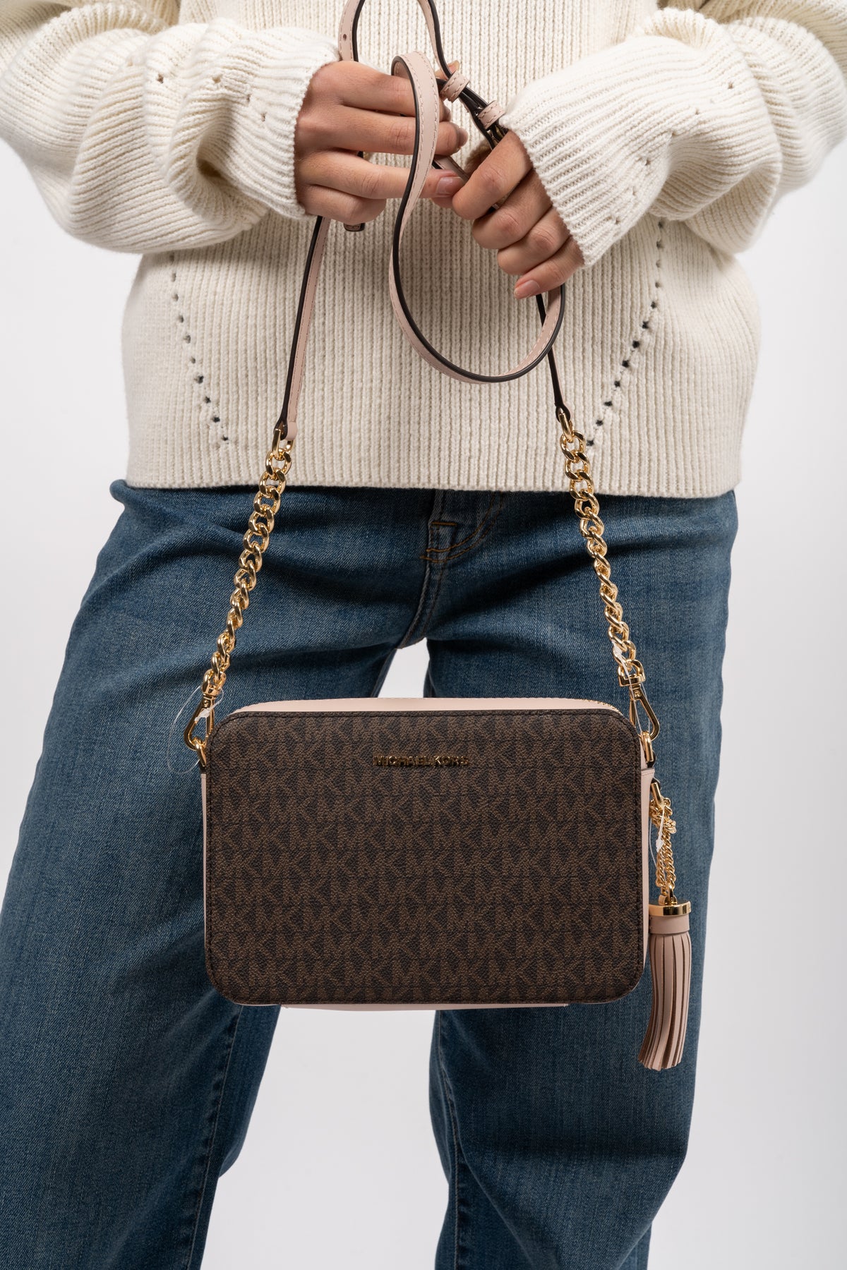 Jet Set Medium Logo Crossbody Bag - Brown/Soft Pink