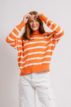 TenleyIW Turtleneck Pullover - Cantaloupe Stripe