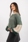 Liana Stickad Tröja - Beige/Bottle Green