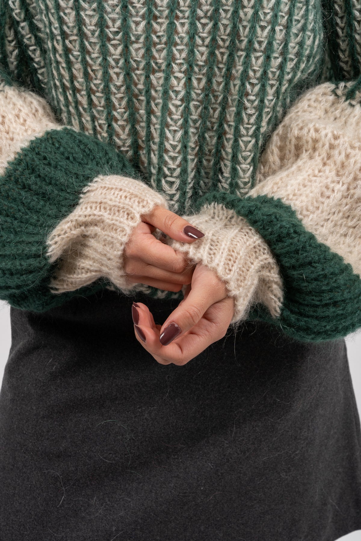 Liana Stickad Tröja - Beige/Bottle Green