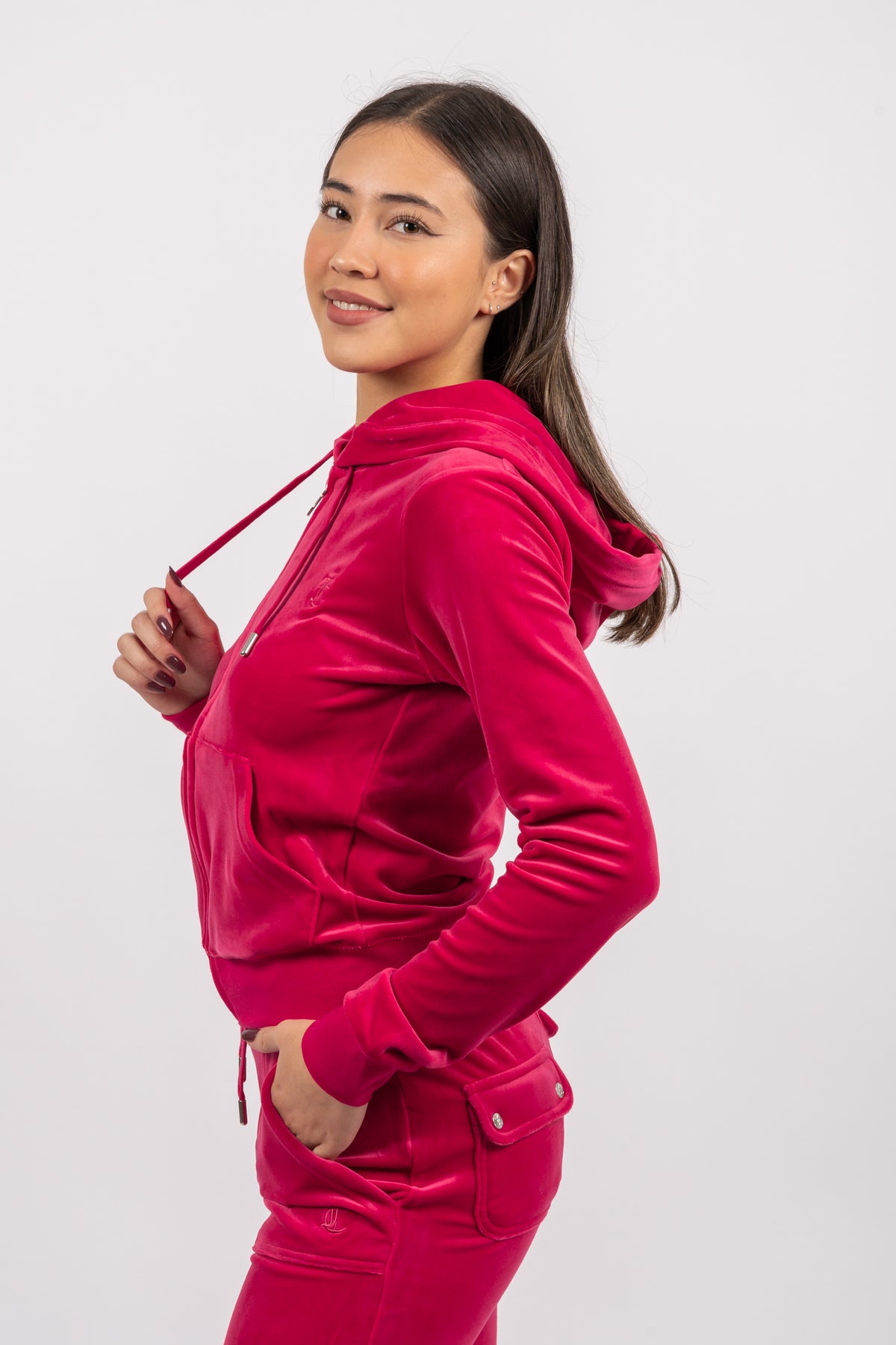 Robertson Classic Velour Zip Hoodie - Raspberry Sorbet