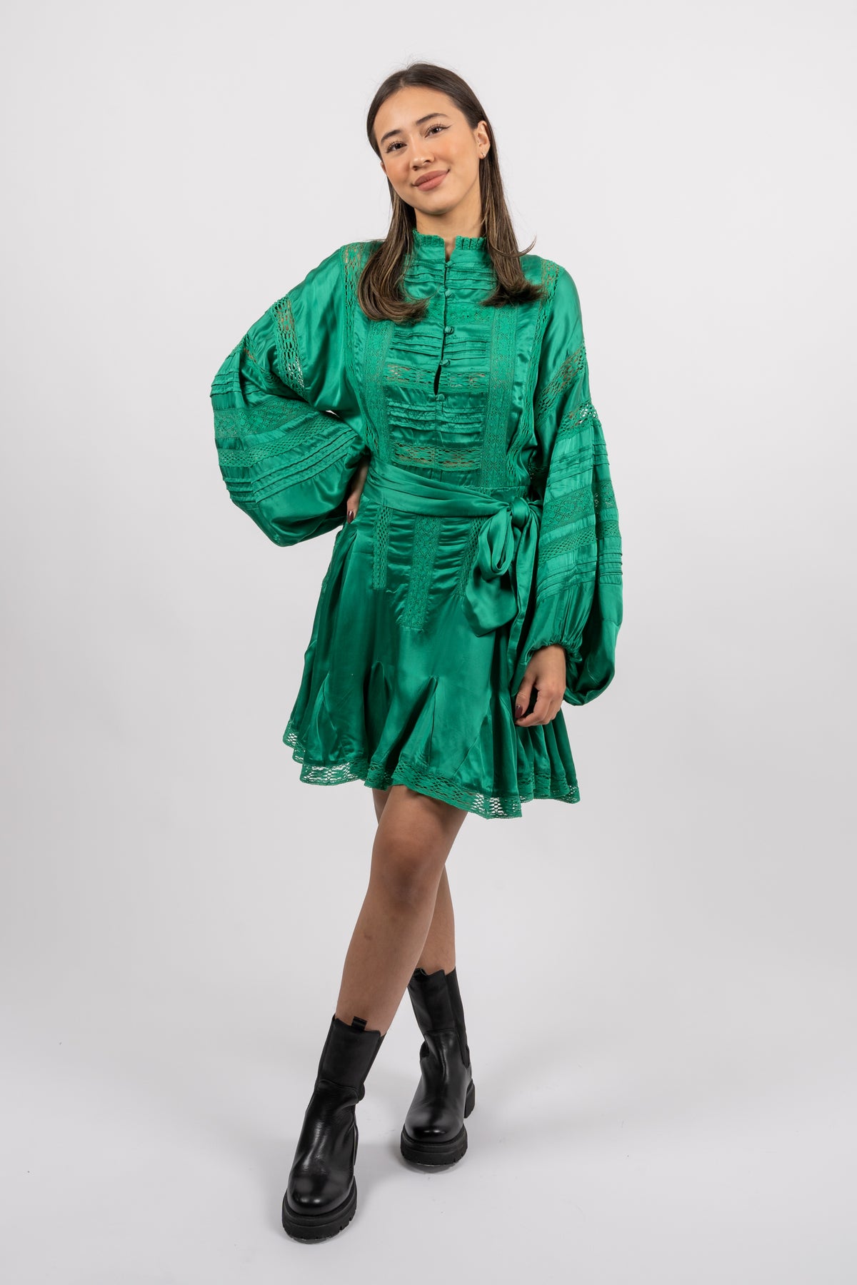 Lita Satin Dress - Green