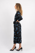 Walda Ls Aop Midi Dress - Black W/Blue Flower