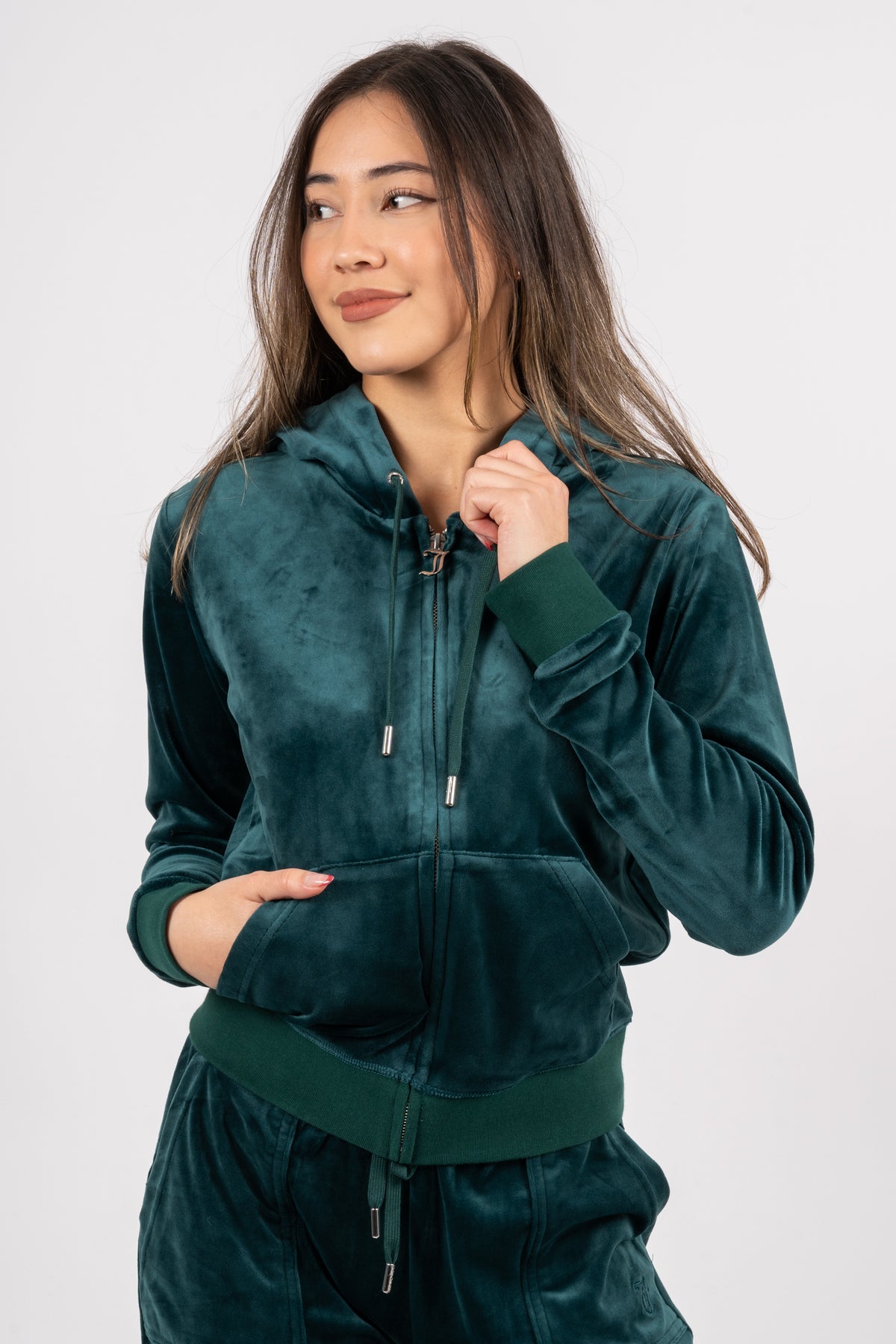Robertson Classic Velour Zip Hoodie - Rain Forest