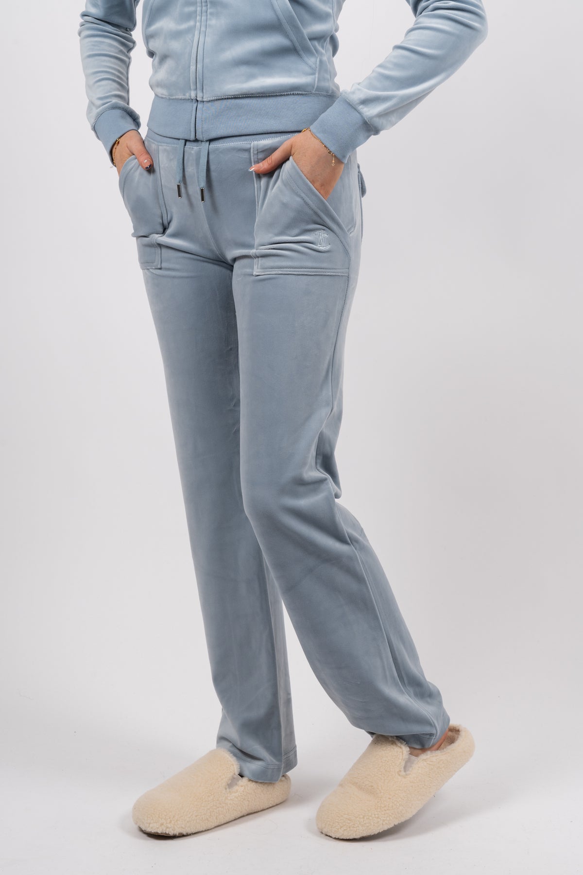 Del Ray Classic Velour Pant Pocket - Blue Fog