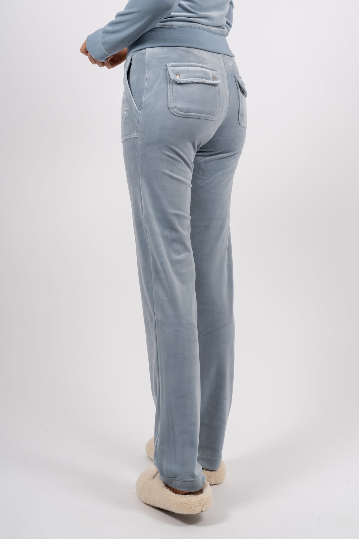 Del Ray Classic Velour Pant Pocket - Blue Fog