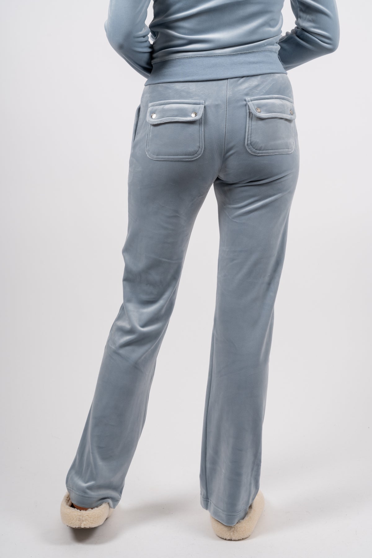 Del Ray Classic Velour Pant Pocket - Blue Fog