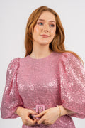 Sequins Puff Sleeve Mini Dress - Pink
