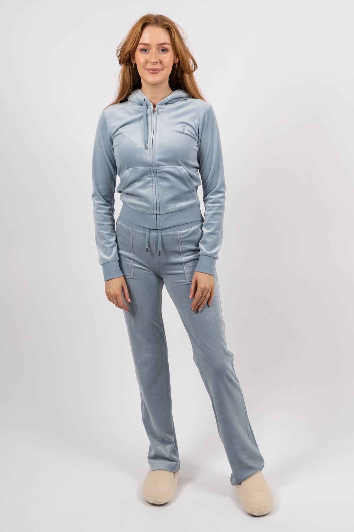 Del Ray Classic Velour Pant Pocket - Blue Fog