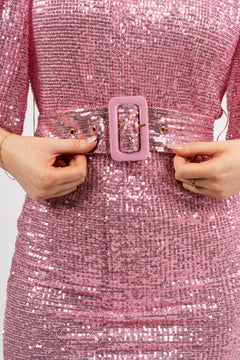 Sequins Puff Sleeve Mini Dress - Pink