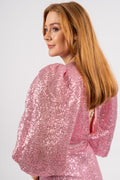 Sequins Puff Sleeve Mini Dress - Pink