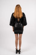 Sequins Puff Sleeve Mini Dress - Black