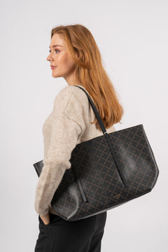 Abigail Printed Tote Bag - Dark Chocolate