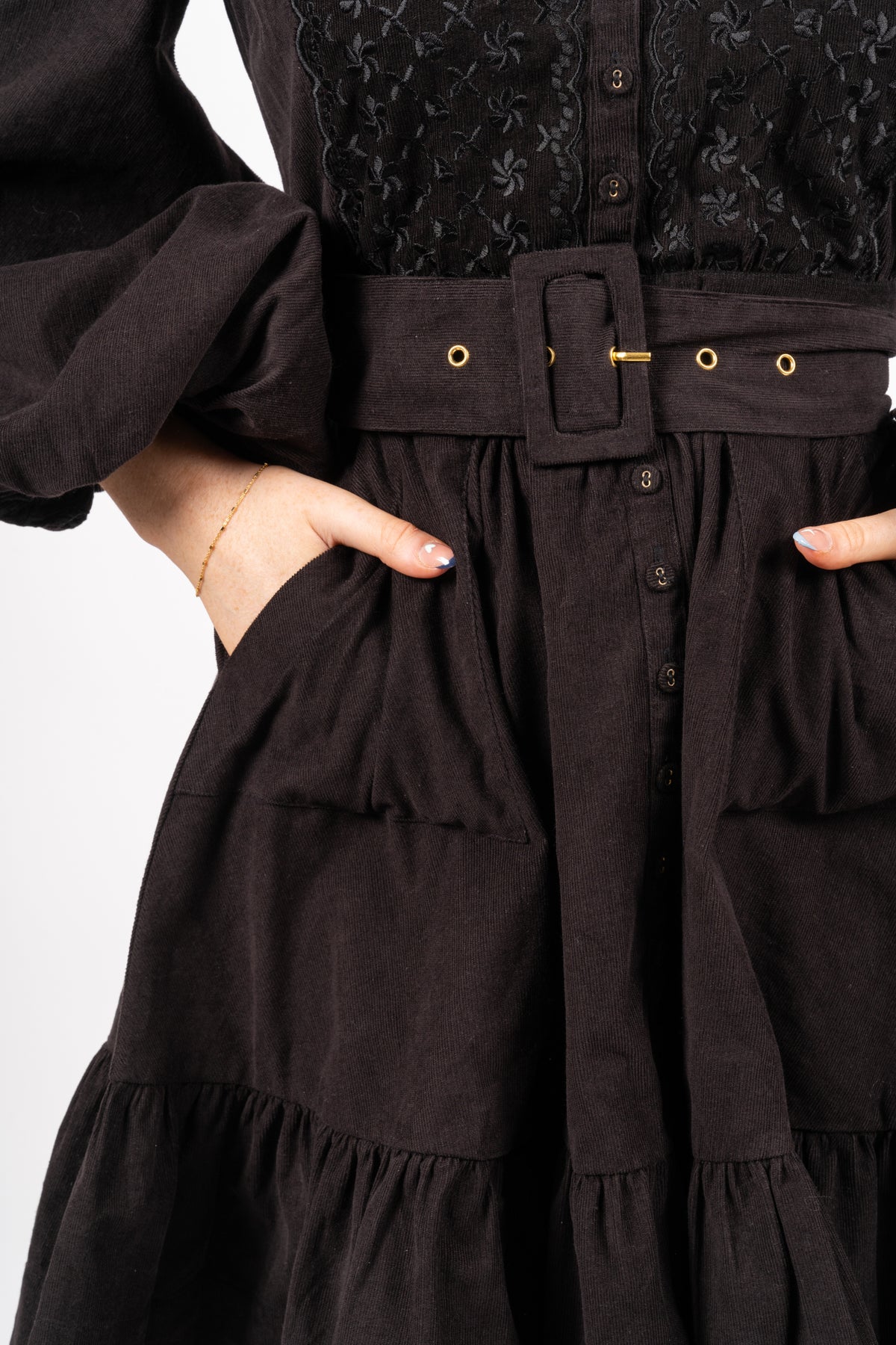 Baby Cord Shirt Dress - Black