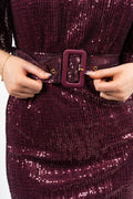 Sequins Puff Sleeve Mini Dress - Plum
