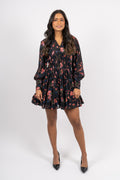 Georgette Mini Dress - Black Flower Garden