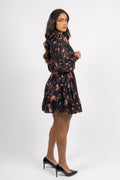 Georgette Mini Dress - Black Flower Garden