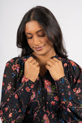 Georgette Mini Dress - Black Flower Garden