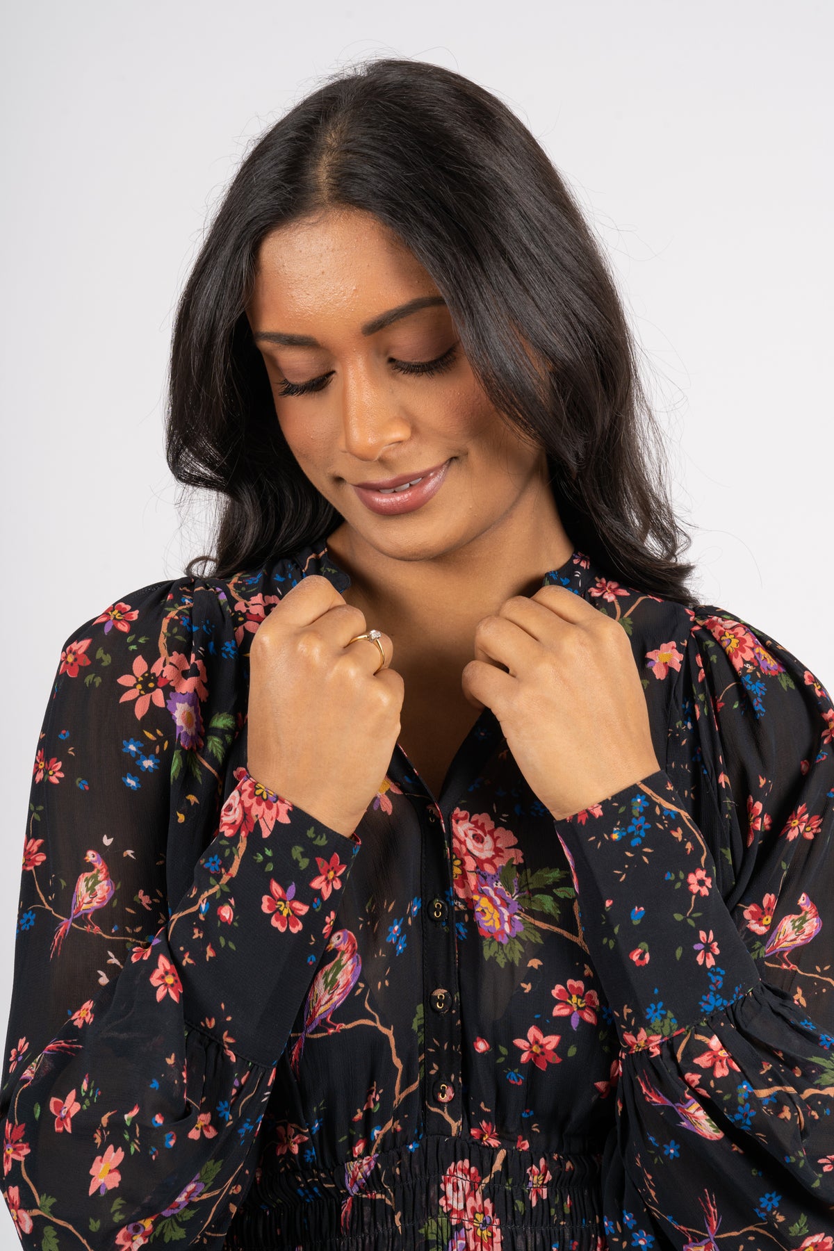 Georgette Mini Dress - Black Flower Garden