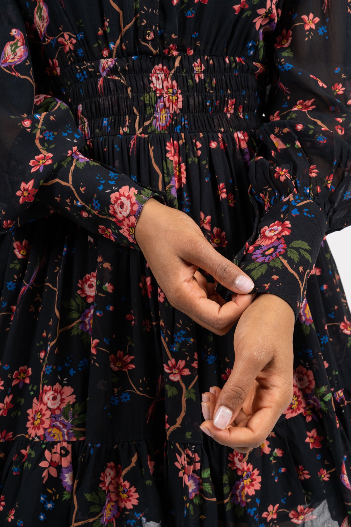 Georgette Mini Dress - Black Flower Garden
