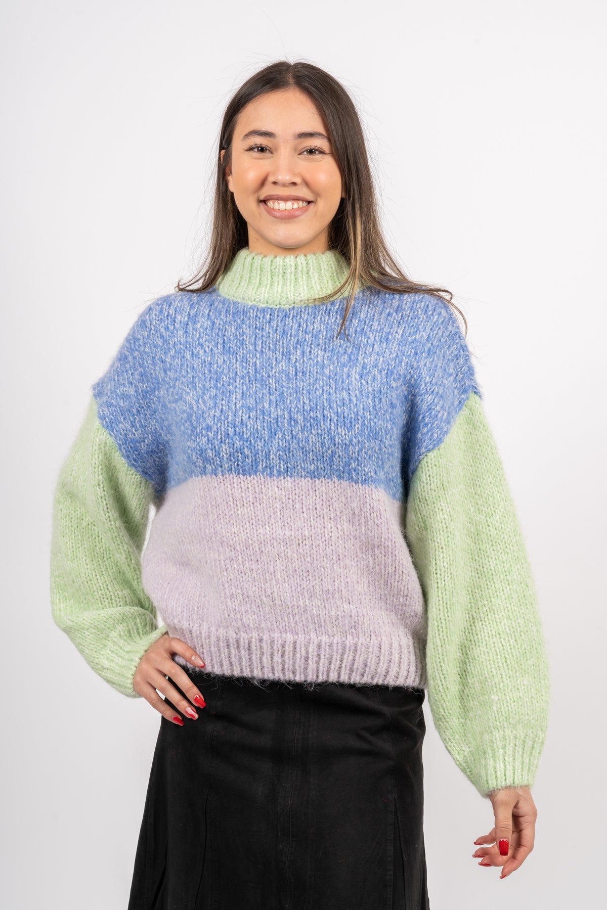 Winnie Ls Knit O-Neck - Ultramarine Mix
