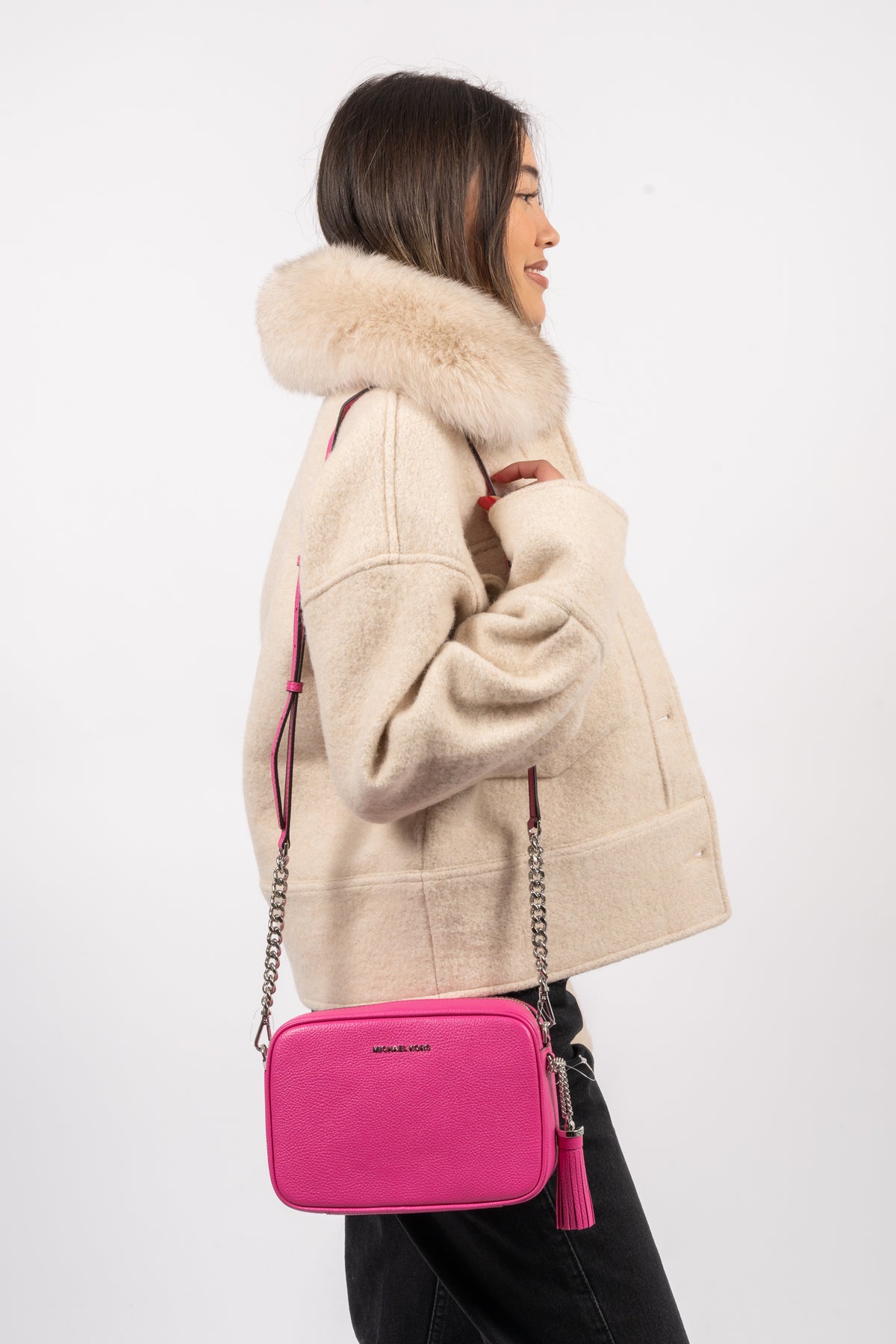 Ginny Leather Crossbody Bag - Cerise