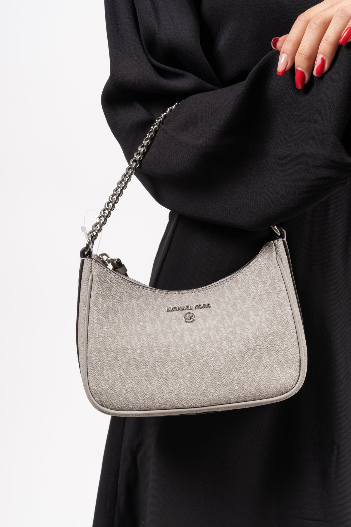Jet Set Charm Small Logo Shoulder Bag - Pearl Grey
