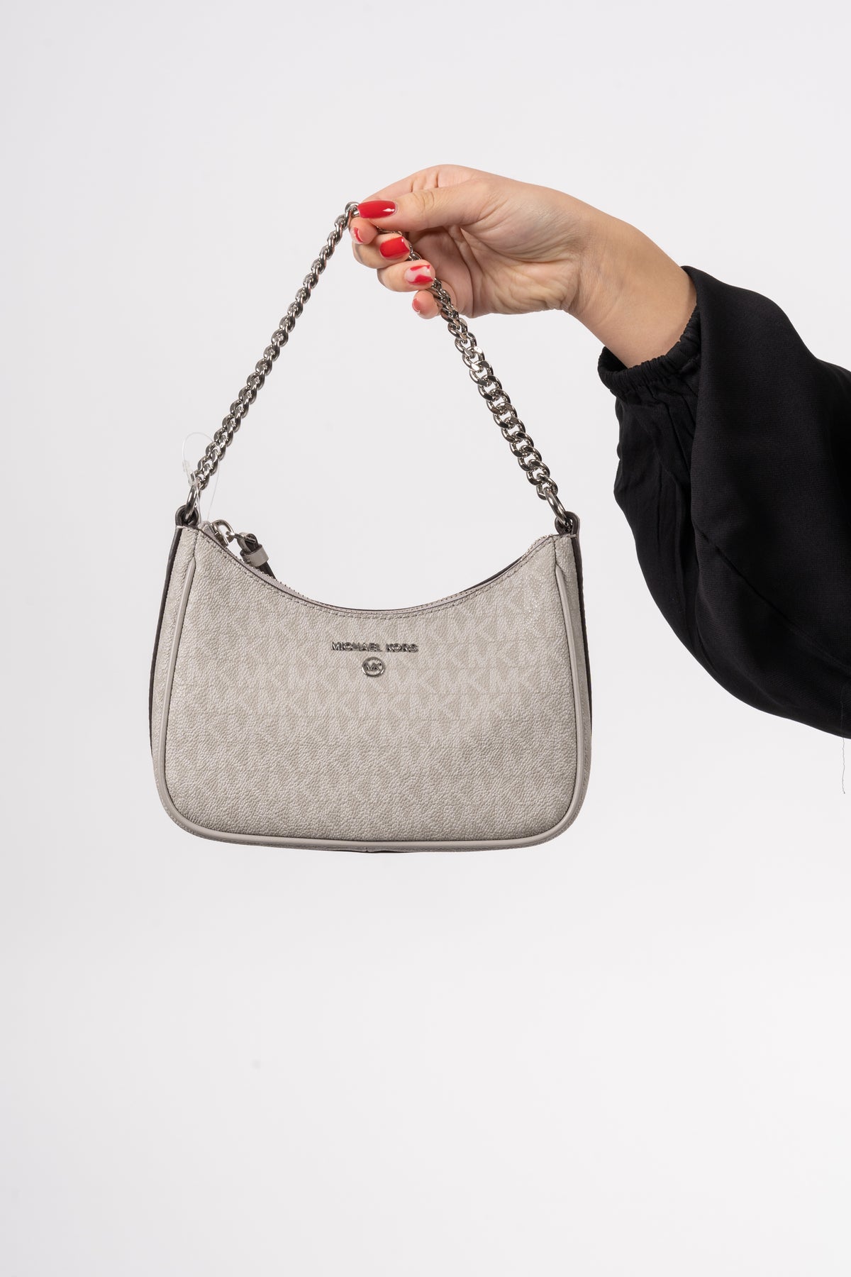 Jet Set Charm Small Logo Shoulder Bag - Pearl Grey
